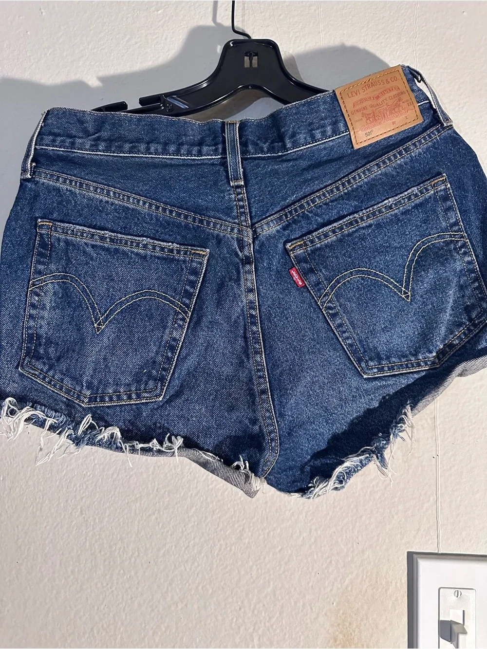 Levi's Dark BlueDistress Denim Shorts.